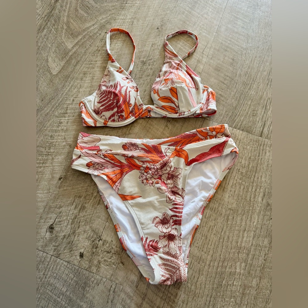 Cupshe Floral Bikini - Orange and Cream